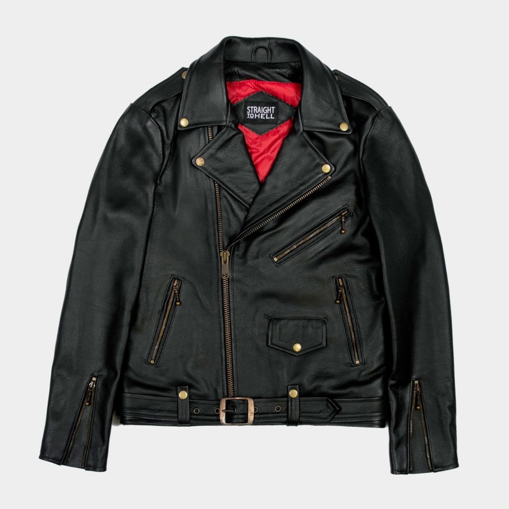 Men’s Straight to Hell Commando Black & Brass Leather Jacket